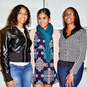 (L to R) Junior Class Vice President, Allison Brown; Junior Class President Paola Leguizamo; & SGO V.P. of Student Activities, Stephanie Pena. (Photo by Dakota Santiago)