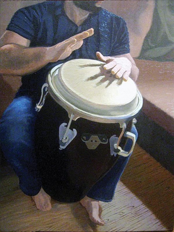 “Pegando” by Alfredo Gomez, on oil painting of traditional instrument in the Hispanic culture. Alfredo Gomez is alumni from NJCU. He graduated in 2005. Photo by Alfredo Gomez