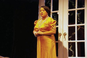 Actress Priscilla Casco, current NJCU Student, playing the role of the Princess of San Luca in the well-performed play, “Death Takes a Holiday.”  Photo by Emily Katherine
