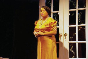 Actress Priscilla Casco, current NJCU Student, playing the role of the Princess of San Luca in the well-performed play, “Death Takes a Holiday.” Photo by Emily Katherine