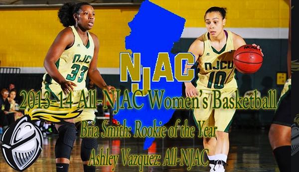 Bria Smith (left), voted 2014 NJAC Rookie of the Year; Ashley Vazquez (right), named All-NJAC. Photo courtesy NJCUgothicknights.com